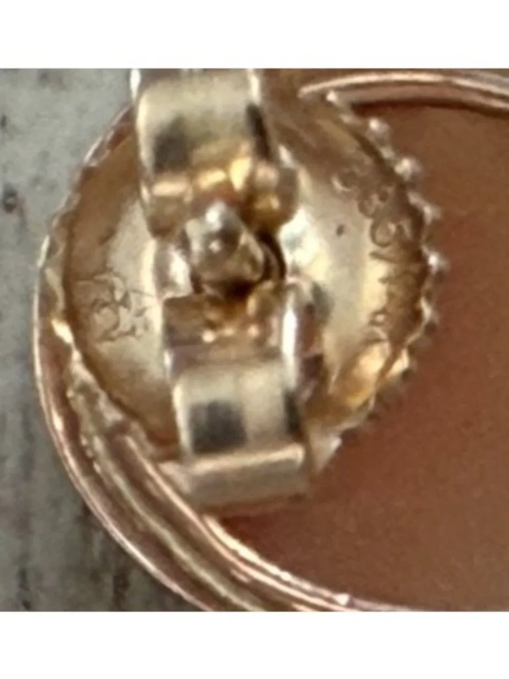 Vintage 14K Gold 585 Military Mark Backs, Cameo Post Earrings - Picture 7 of 7